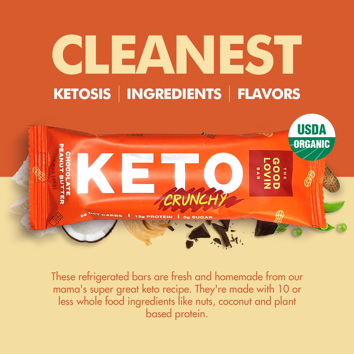 BEST ORGANIC KETO BAR “CRUNCHY” Chocolate Peanut Butter (4ct)