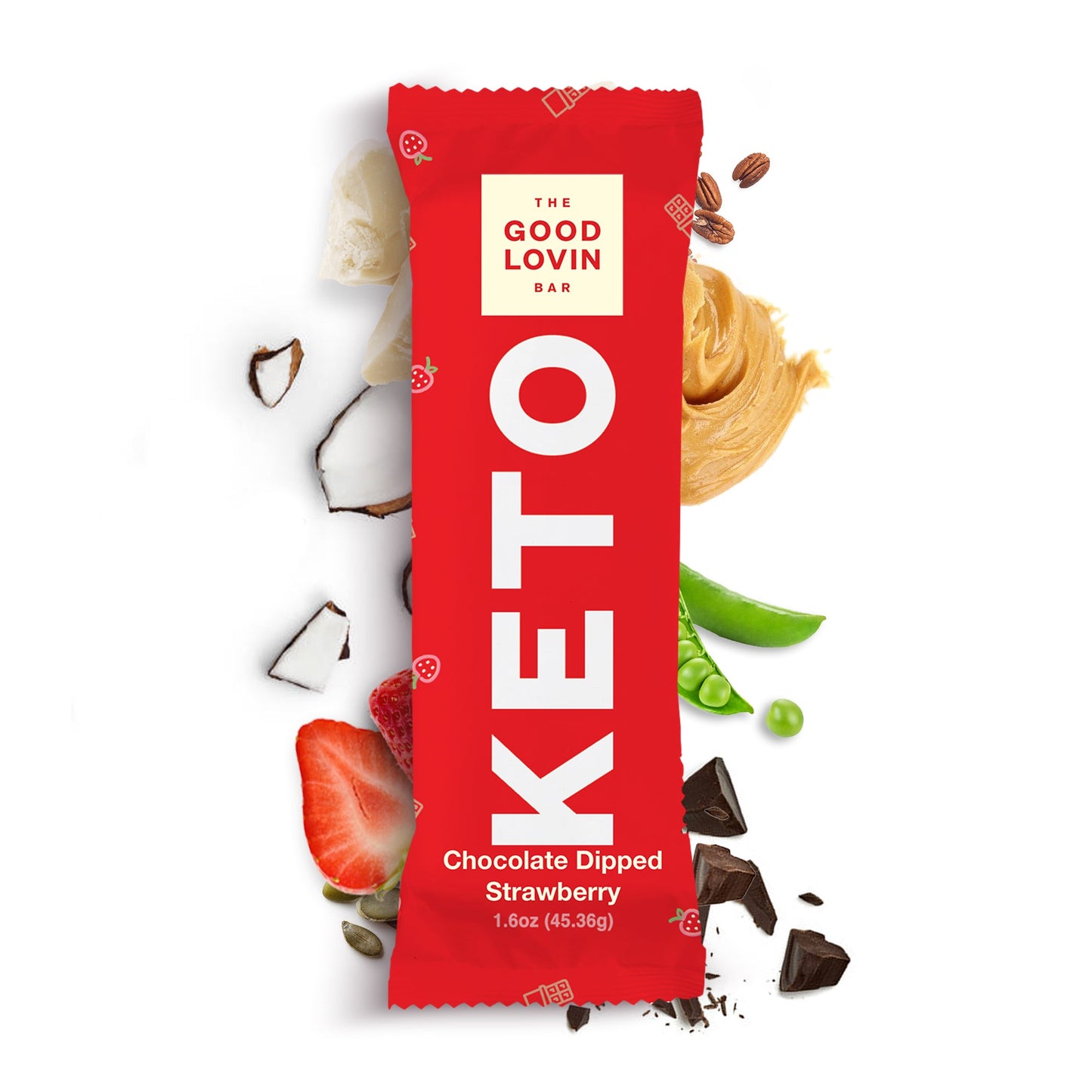 ORIGINAL ORGANIC KETO BAR Chocolate Dipped Strawberry Flavor (4ct) Refrigerated Snack Bar The Good Lovin' Bar 