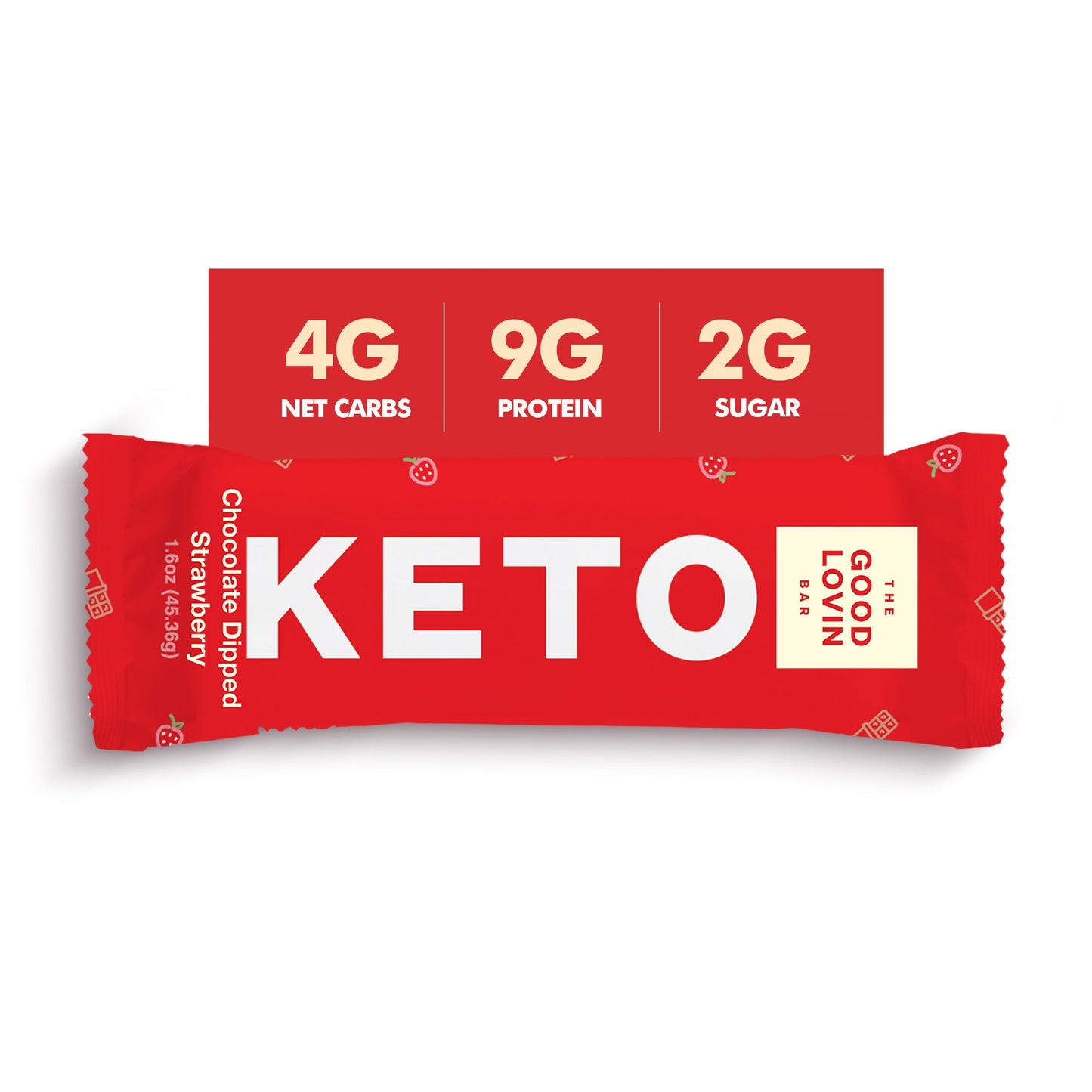 ORIGINAL ORGANIC KETO BAR Chocolate Dipped Strawberry Flavor (4ct) Refrigerated Snack Bar The Good Lovin' Bar 